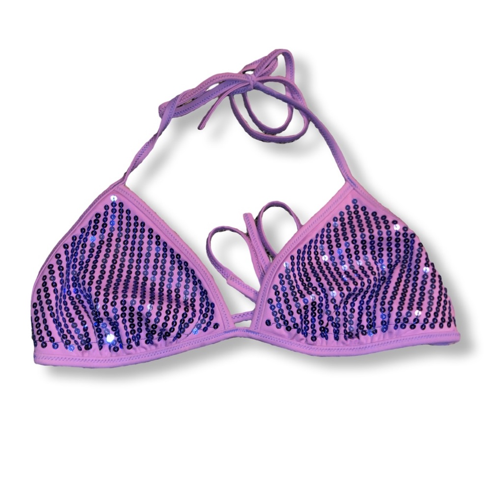 Victoria’s Secret PINK Blue Sequin Triangle Bikini Top
